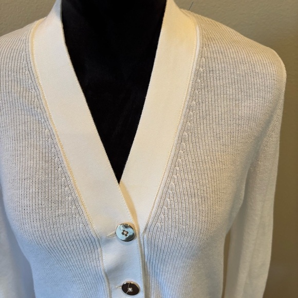 Gretchen Scott Grosgrain Heaven Cardigan in White, Medium, Spring Preppy Soft - Picture 5 of 14